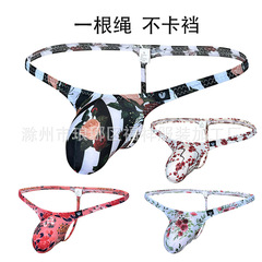 Factory UQQMQQ High-Elastic Ice Silk Printed Men's T-Strap Briefs Sexy Underwear Cross-Border T-Pants 9501