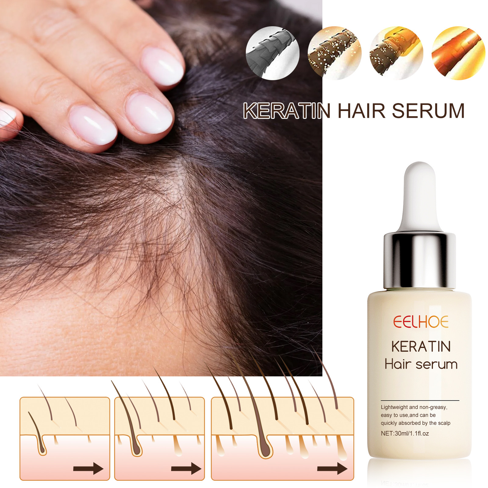 EELHOE Hair Thickness Essence Spendet dem Haar Feuchtigkeit, repariert die Haarwurzeln, verdickt den Haaransatz, kräftigt und stärkt das Haar, Haarpflege-Essenz_voghion.com