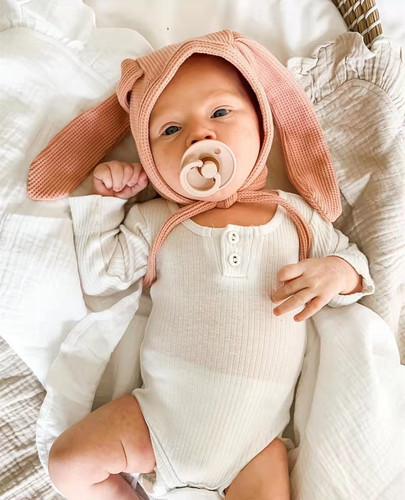 INS Baby Hat Honeycomb Rabbit Ears Strap Children's Beanie Multicolor