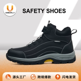 爆款中帮劳保鞋防砸防刺穿耐磨时尚旋转纽扣四季安全鞋舒适工作鞋
