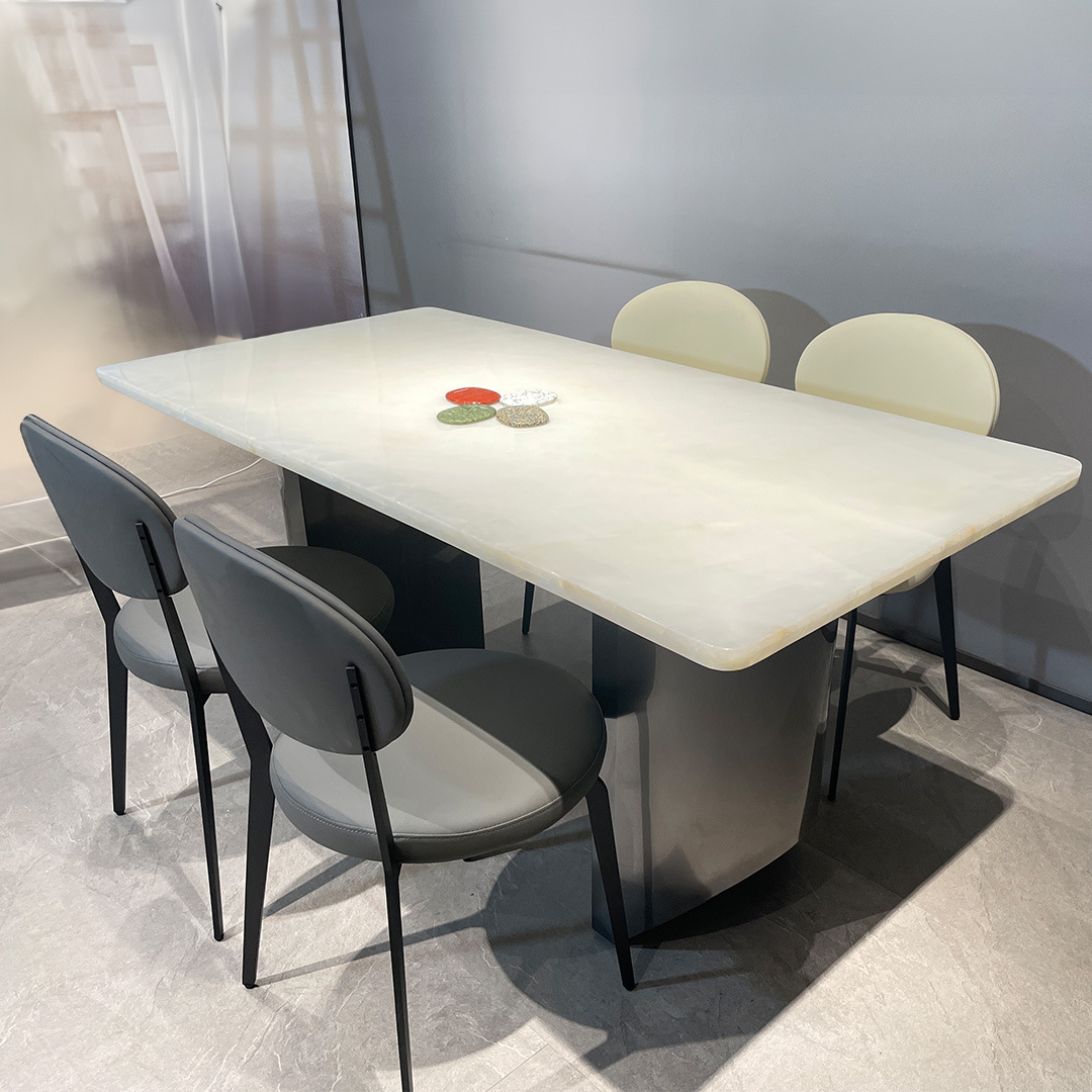 Natural Marble Dining Table, Italian Light Luxury, Simple A-Grade Large White Ice Jade Rectangular Combination, Customizable J&