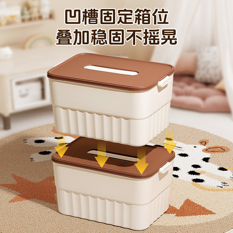 桌面收纳盒带盖化妆品杂物零食玩具整理盒家用储物筐长方形小箱子|undefined