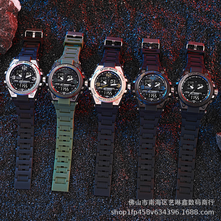 Tendencia de la moda 6024 deportes al aire libre reloj a prueba de golpes niños y niñas multi-funcional impermeable luminoso reloj electrónico