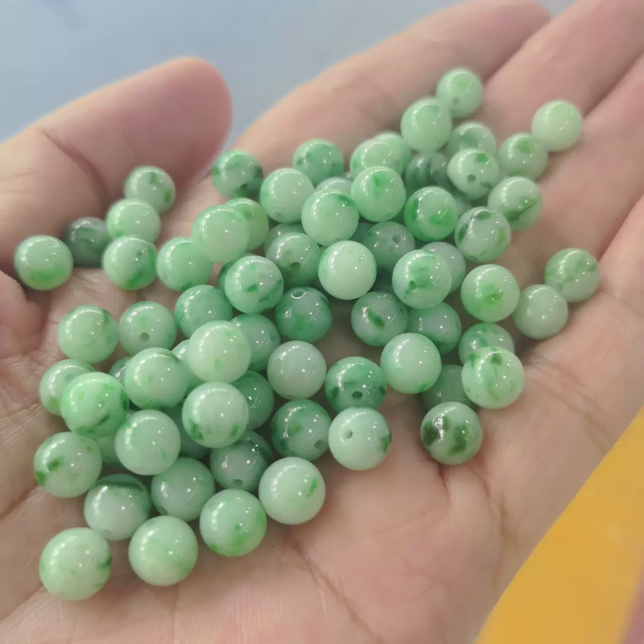 天然翡翠飘花圆珠散珠豆绿珠diy饰品手链项链玉石玉器批发