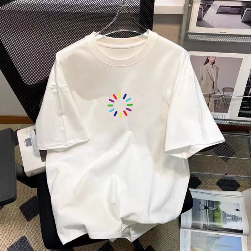 Long-Term Trendy Brand Influencer Style T-Shirt 2024 New Men's Loose Large Size Round Neck Printed Sports Base Layer Top