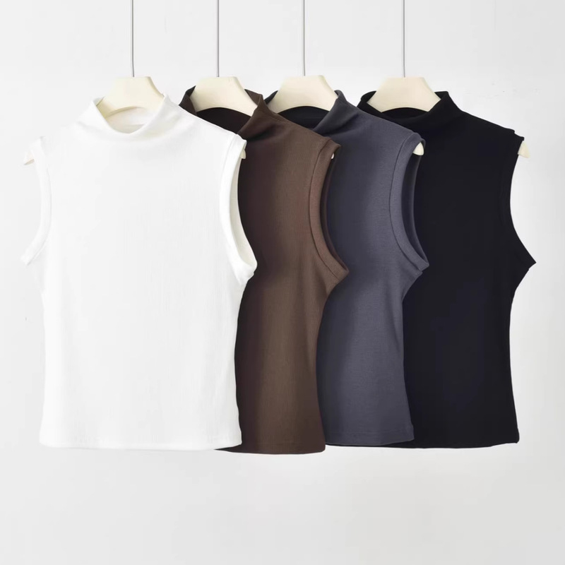 Spring and Summer New Style Youkesi Sleeveless Vest, Stretchy Slim Fit, Half-High Collar, Suitable for Layering or Wearing Alone, Base Layer Top Tank Top Spring and Summer New Style Youkesi Sleeveless Vest, Stretchy Slim Fit, Half-High Collar, Suitable for Layering or Wearing Alone, Base Layer Top Tank Top
