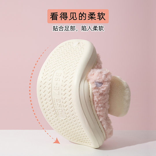Home Non-slip Cotton Slippers Women's New fleece-lined Warm Indoor Cute Moon Cotton Shoes Winter Half-bag Heel Wool Slippers