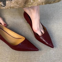 羊皮法式复古高跟鞋女禾秀婚纱两穿新娘鞋通勤百搭尖头小猫跟单鞋