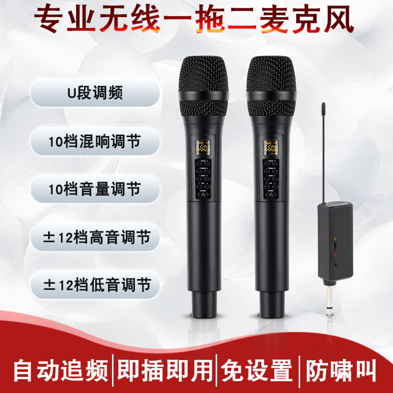 U-segment FM reverberation high bass multi-function wireless microphone home performance outdoor audio ktv live microphone