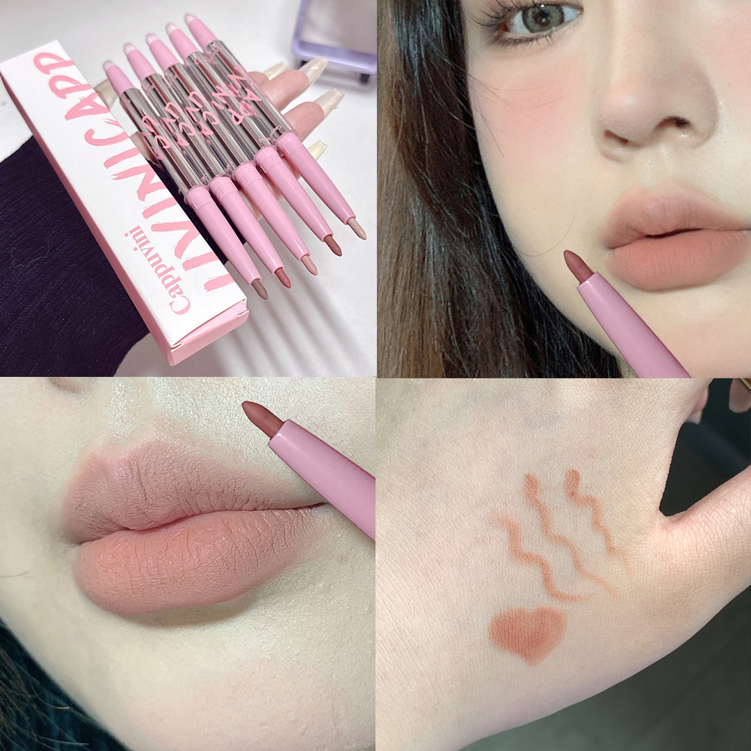 Cappuvini delineador de labios de doble cabeza mate mate sujetando maquillaje en forma de labios gancho delineador rojo maquillaje lápiz labial lápiz labial