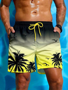 Vintage Plant Pattern Beach Shorts Men's Coconut Tree 3D Printed Swimming Trunks Summer Hawaiian Shorts Loose Board