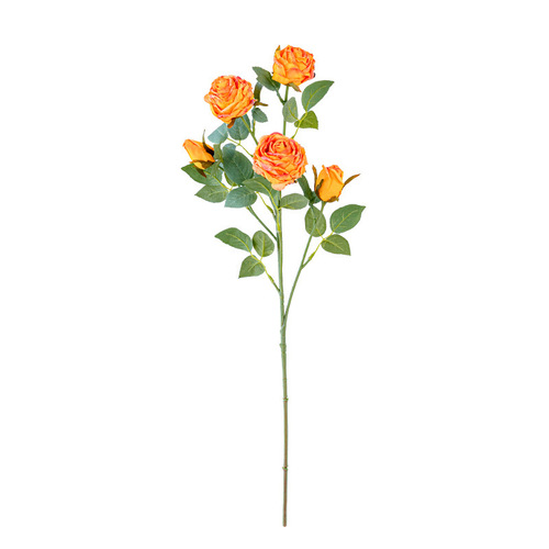 Long-stemmed baked edge 5-headed coral rose artificial flower bouquet home decoration flower wedding props cross-border decoration flower