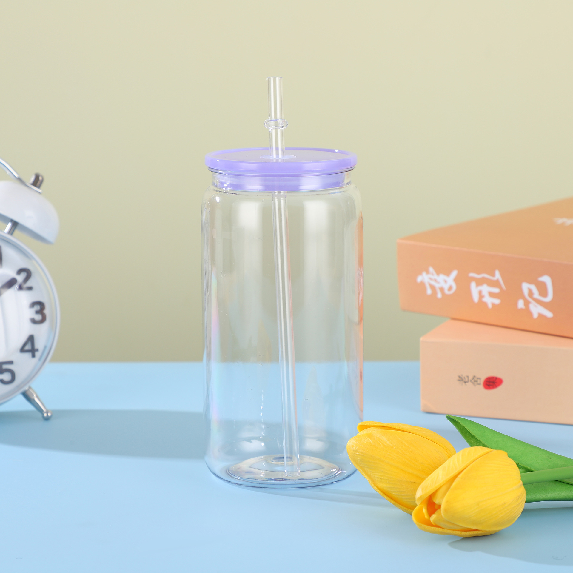 Nuevo modelo transfronterizo de vaso de plástico de 16oz con pajita, taza de té de una sola capa multicolor, vaso Mason, vaso de agua doméstico, vaso de plástico grande image 7