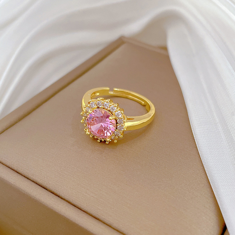 Anello con diamante rosa rotondo completo, apertura regolabile, gioiello semplice giapponese, anello per coppie_voghion.com
