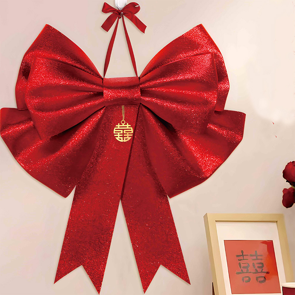 Internet celebrity bow happy word set curtain straps wedding preparation decoration wedding room layout wedding supplies large brand new room