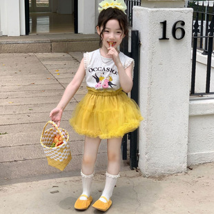 Girls' Lace Stitching Vest 2025 Summer New Korean Style Women's Treasure Cartoon Printed Cute Western Style All-match Top