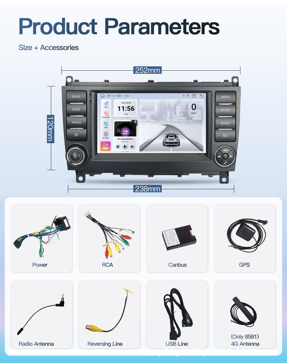Suitable for Mercedes-Benz Clc W203 Amg 7inch Android Gps Car Navigation Mp5 Player Navigation Car Central Control Unit