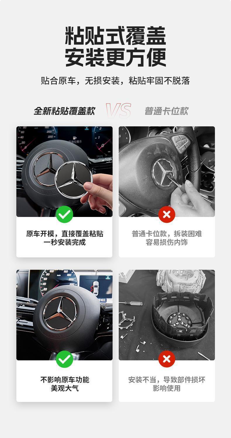Mercedes-Benz steering wheel emblem for C200, E260, GLC300, A-Class, GLS, CLE, CLA, GLA, and GLB models