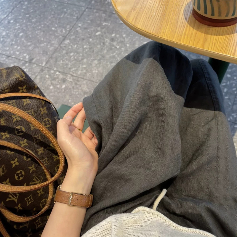 Liangeixuan Old Money Style Black Linen Pants for Women 2026 New Summer Korean Retro Relaxed High-Waisted Wide-Leg Pants