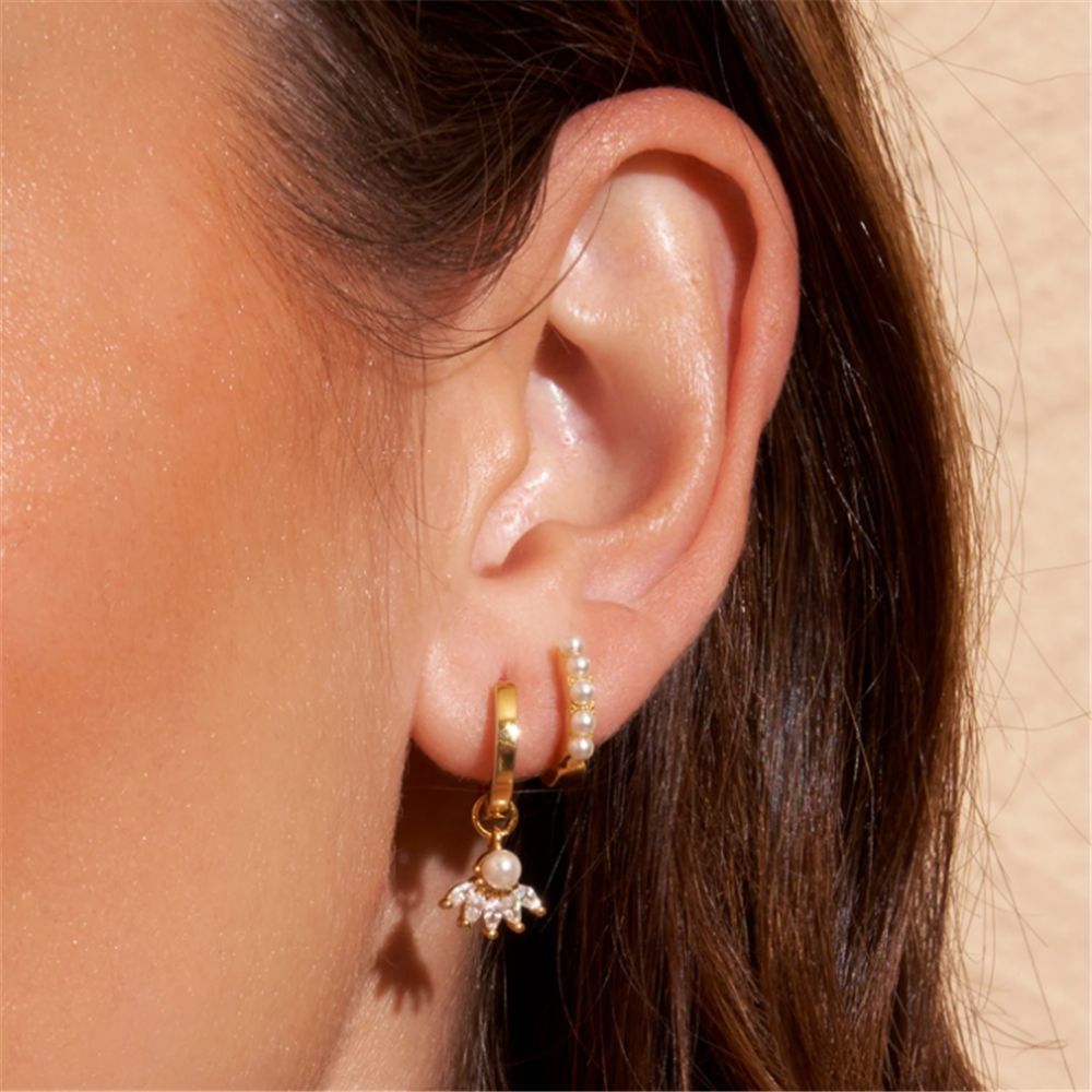 Geometric Pattern 1 Pair 925 Sterling Silver Pearl Zircon Geometric Drop Earrings