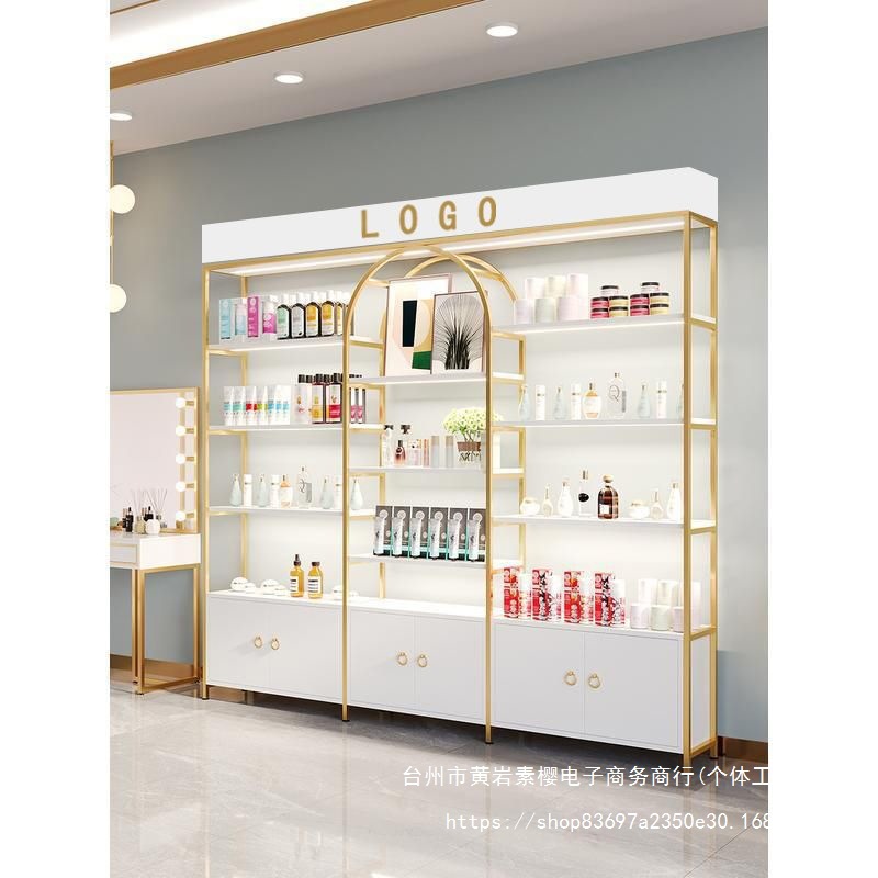化妆品展示柜院美甲护肤品彩妆货柜产品陈列架子落地带灯