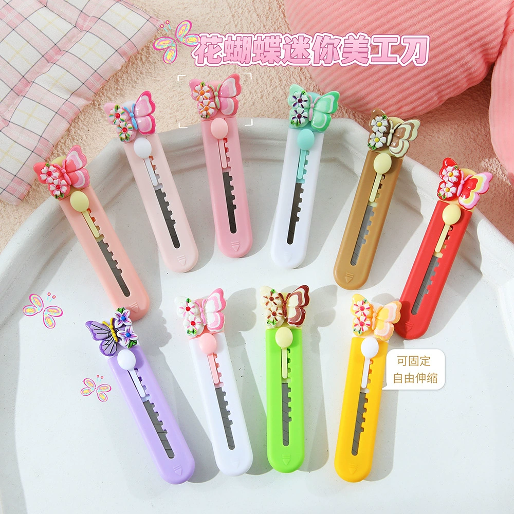 Spring Cartoon Butterfly Utility Knife High-Looking Portable Unpacking Express Knife Cute Portable Account Paper Knife