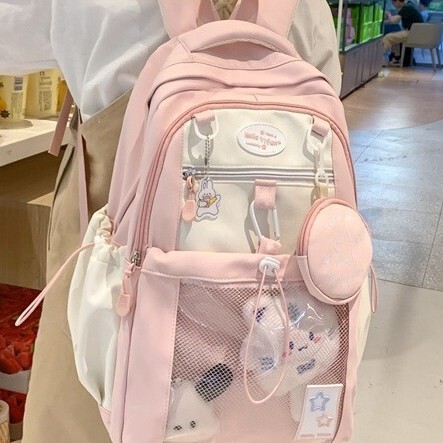Backpack Korean Version for Middle and High School Students - High Quality, Large Capacity, Lightweight, Versatile, Cute Color Clash College Style Backpack for Girls
