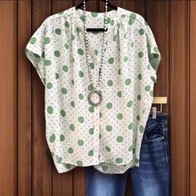 2024跨境外贸夏季新款短袖衬衫女文艺复古风圆点大码宽松显瘦衬衣