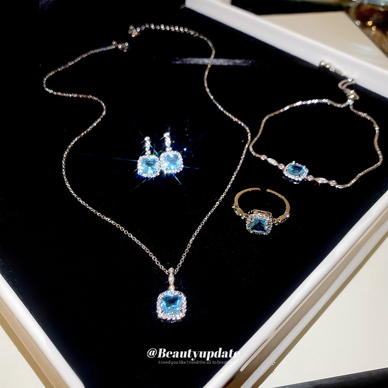 Fangyuan mar azul colgante pendiente anillo pulsera collar conjunto princesa viento cadena de clavícula exquisita joyería de alta calidad