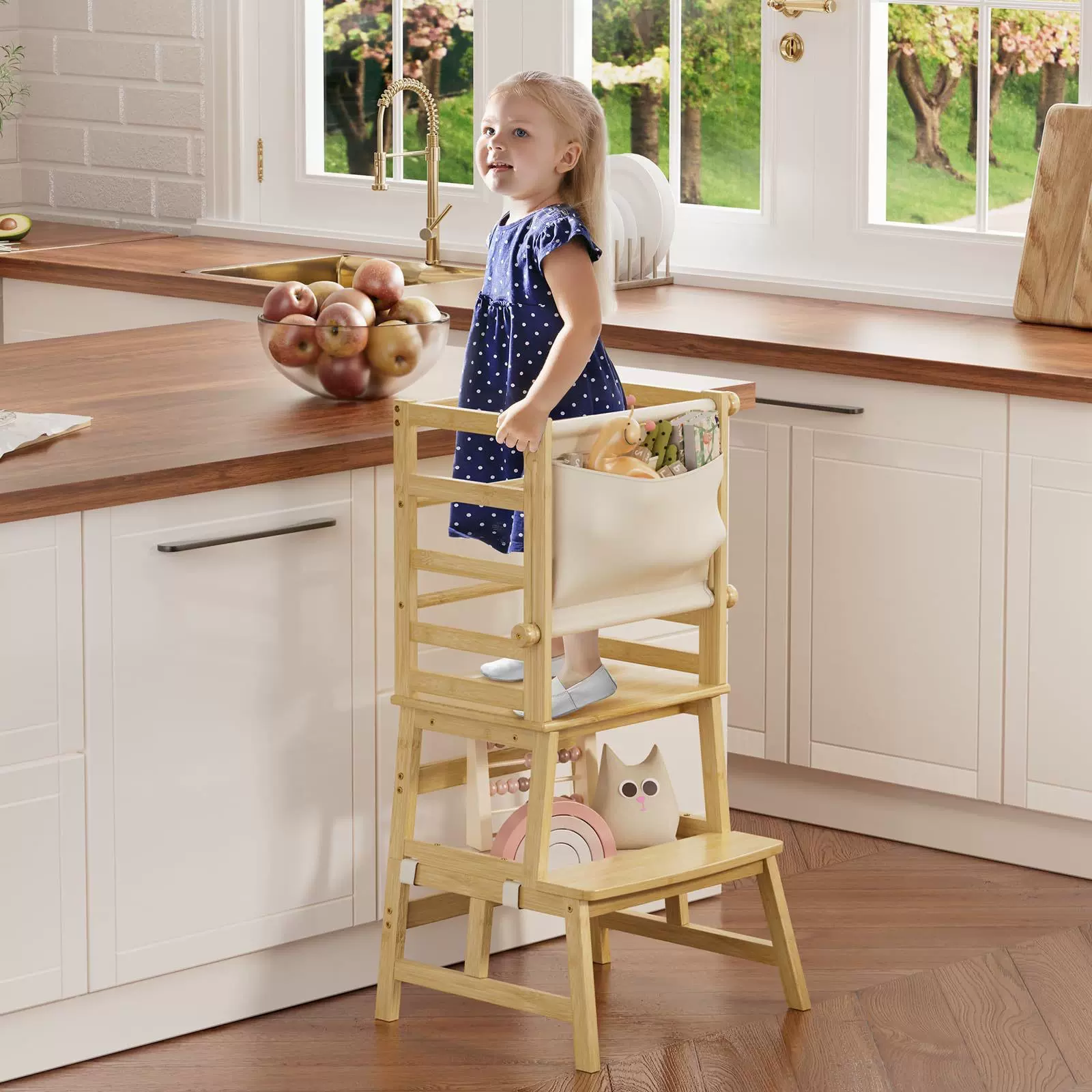 跨境新款木质学习塔儿童塔洗手凳宝宝洗手台阶带黑板幼儿洗漱脚踏