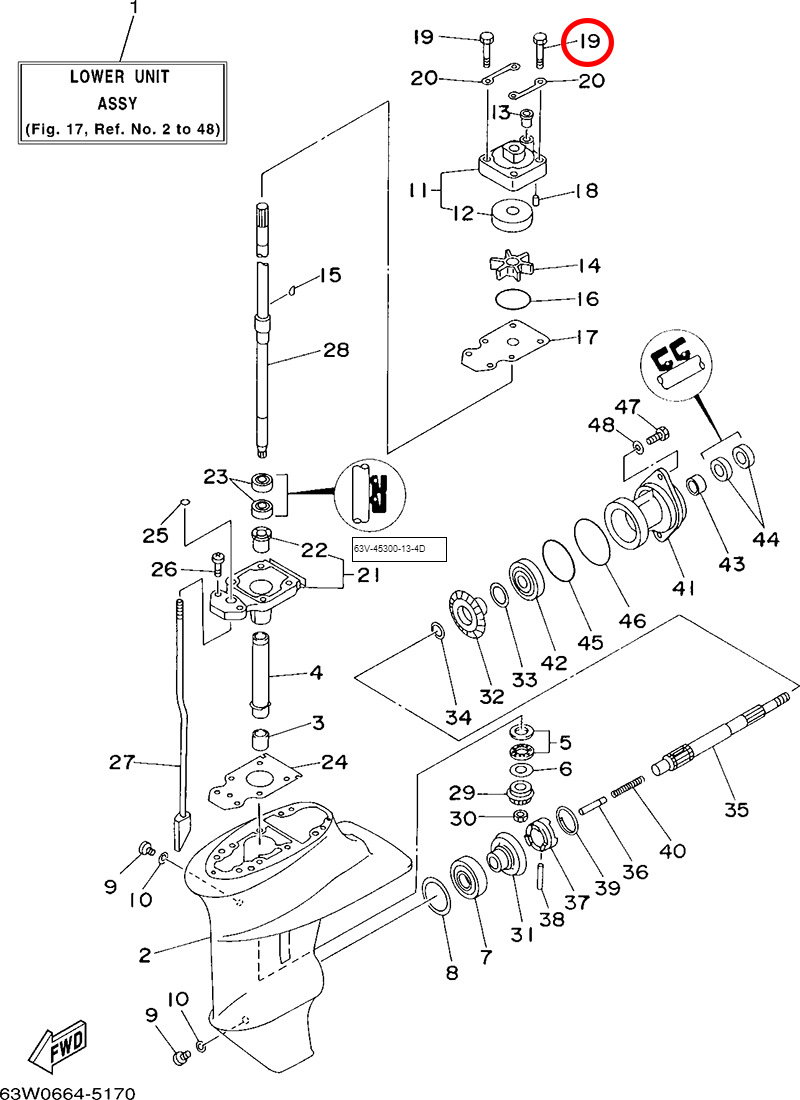 19)翟墨DEMONS舷外机船外挂橡皮艇冲锋舟六角头螺栓 97080-08045