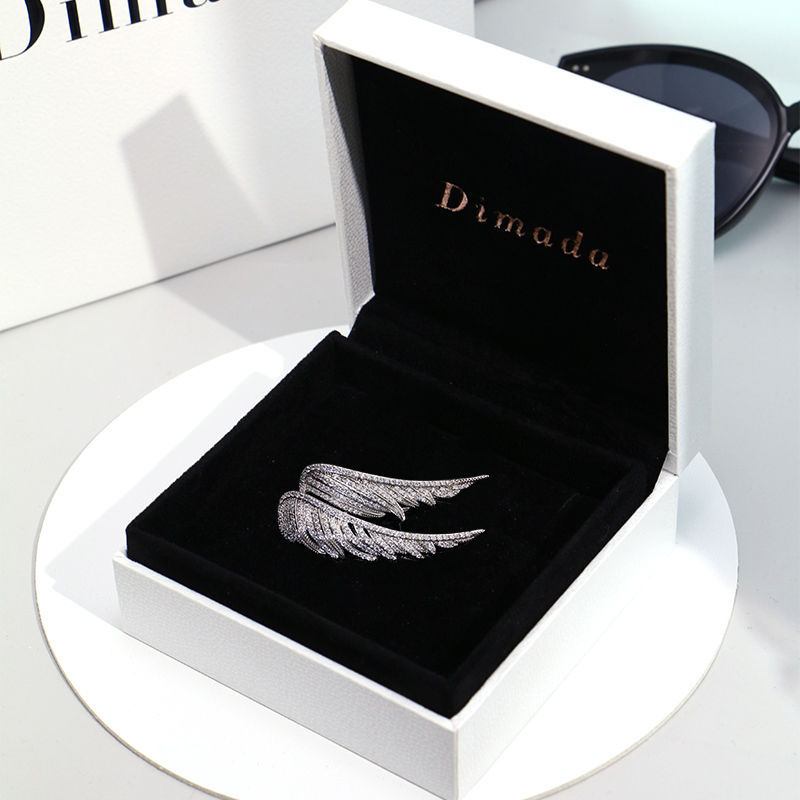 Micropelcro de piedra multifacé doble ala de ángel vuelo alas dimada plumas broche broche flores broche pareja mujer explosión