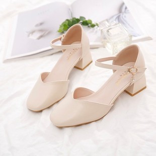 Chunky Heel with Shallow Mouth Mary Jane Shoes Women's Elegant Commuting Single-layer Shoes 2024 Spring and Summer New Elegant Small Leather Shoes