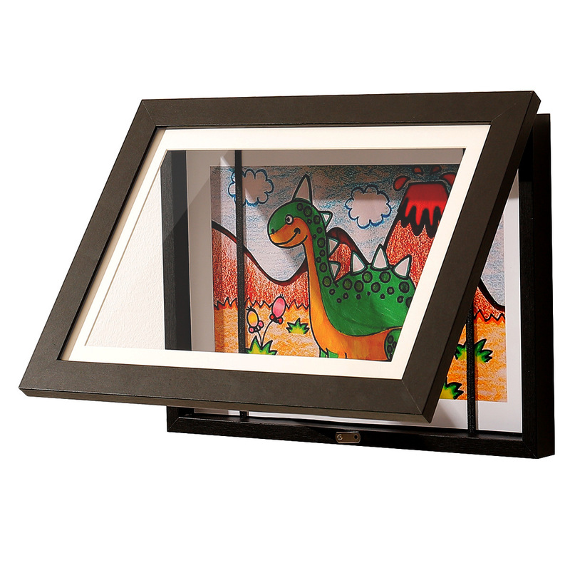 Cross-Border Children's Painting Frame with Magnetic Flip Cover for Storage, A4 Paper Display, Punch-Free Wooden Children's Art Frame