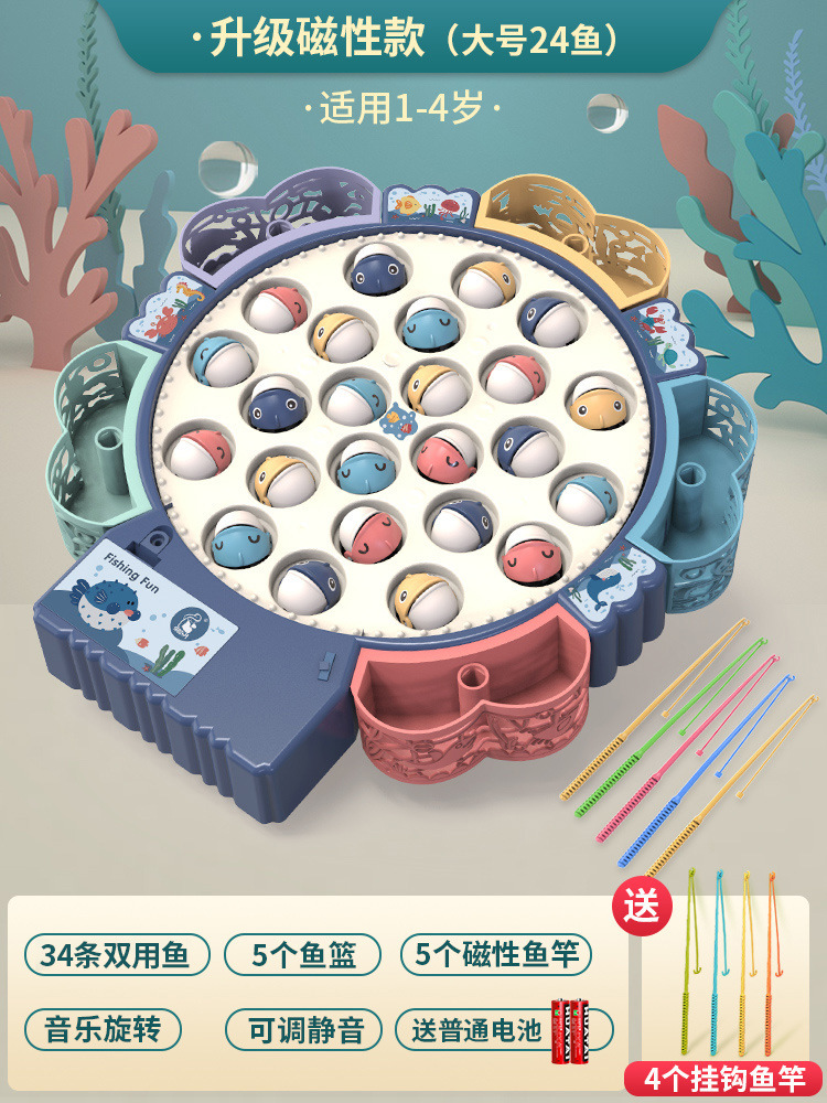 Plato de pesca eléctrico multifuncional para niños juguete música giratoria varilla de pesca magnética traje rompecabezas educación temprana regalo al por mayor