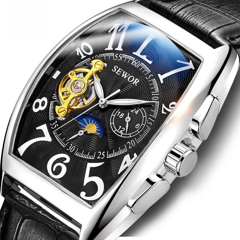 厂家直销SEWOR思沃奇手表商务方形大飞轮镂空热卖畅销款手表批发