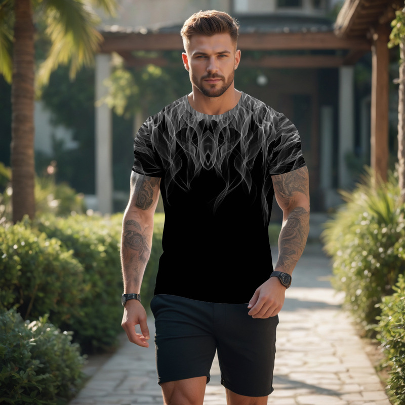 European and American Cross-Border Summer New T-Shirt Street Men's Sports Short-Sleeved T-Shirt 3D Digital Printing Loose Top