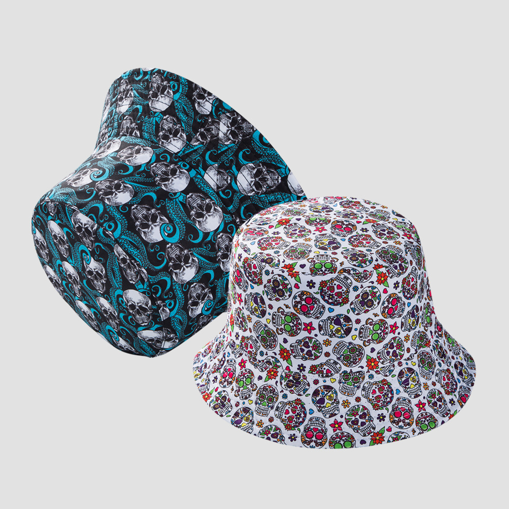 56g Weight Housewarming, Anniversary, Business, Wedding, Outdoor, Travel, Birthday, Festival, Sports, Shopping Occasion European And American Halloween Personality Skull Bucket Hat Male Sun Protection Sun Hat Lady Graffiti Reversible Bucket Hat