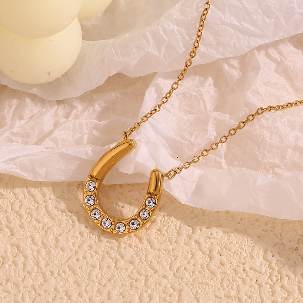 U-shaped Zircon Inlaid Stainless Steel Necklace