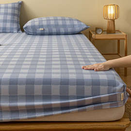 T1FI加厚老粗布床笠单件格子床罩家用双人180x200床垫保