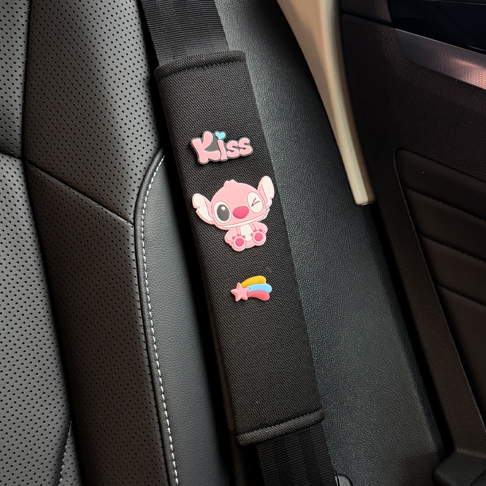 Car Seatbelt Shoulder Pad, Anti-Strangle Protective Cover, Cute Stitch Cartoon Car Interior Decoration, Universal Model