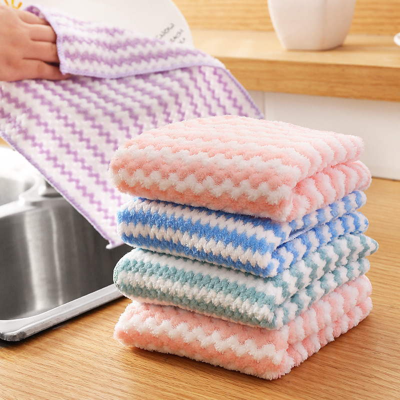 厚い水の波紋の陽イオンの台所の雑巾のストライプの家庭用の清潔なサンゴの絨毯の食器洗いの布は油の百の清潔な布にくっつかないです。|undefined