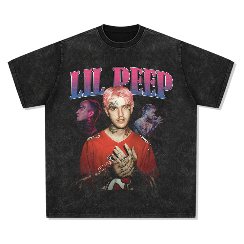 Hip-hop rap americano de estilo callejero estampado retro hace viejo lavado pesado suelto manga corta