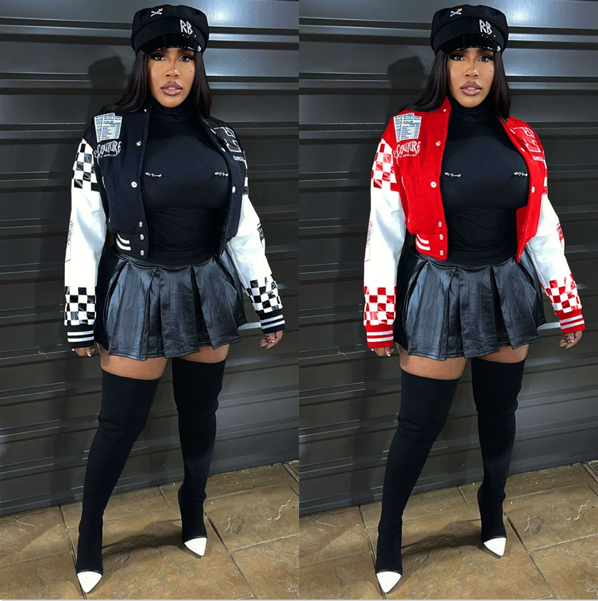 В наличии: Y2663 Европейско-американский трансграничный товар, осенне-зимняя двухслойная вязаная шерстяная бейсбольная куртка с полноцветной печатью