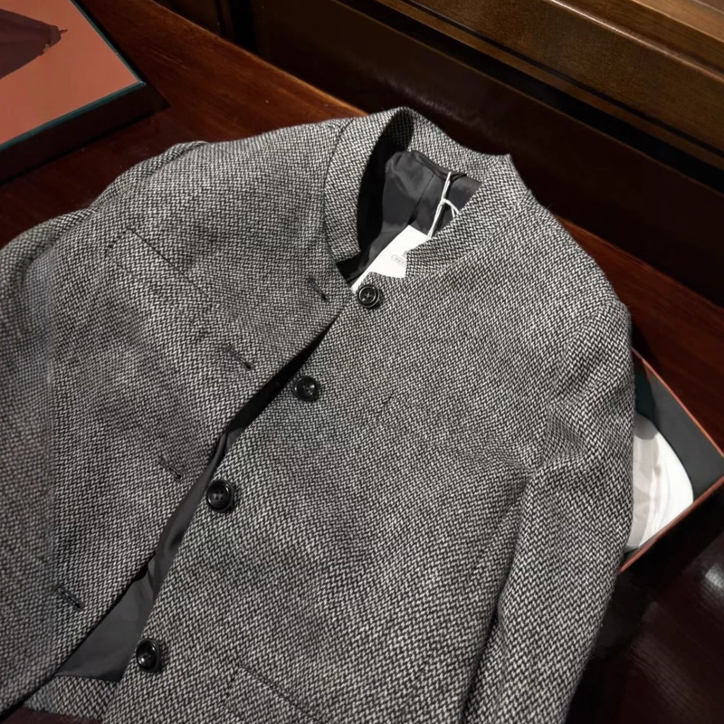 Foreign Trade Wholesale Women's Small Chanel-Style Herringbone Pattern Stand-Up Collar Short Blazer Jacket Factory Wholesale