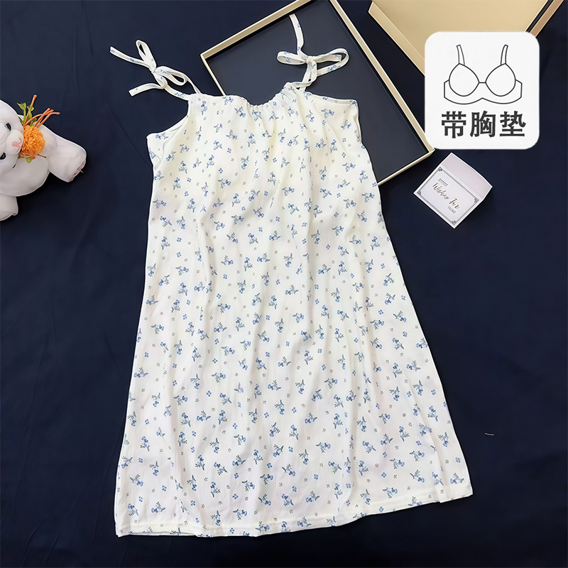 Camisón de verano caliente al por mayor transfronterizo, falda de tirantes para mujer, pijamas, chica dulce, casual, ropa de hogar de algodón de nube