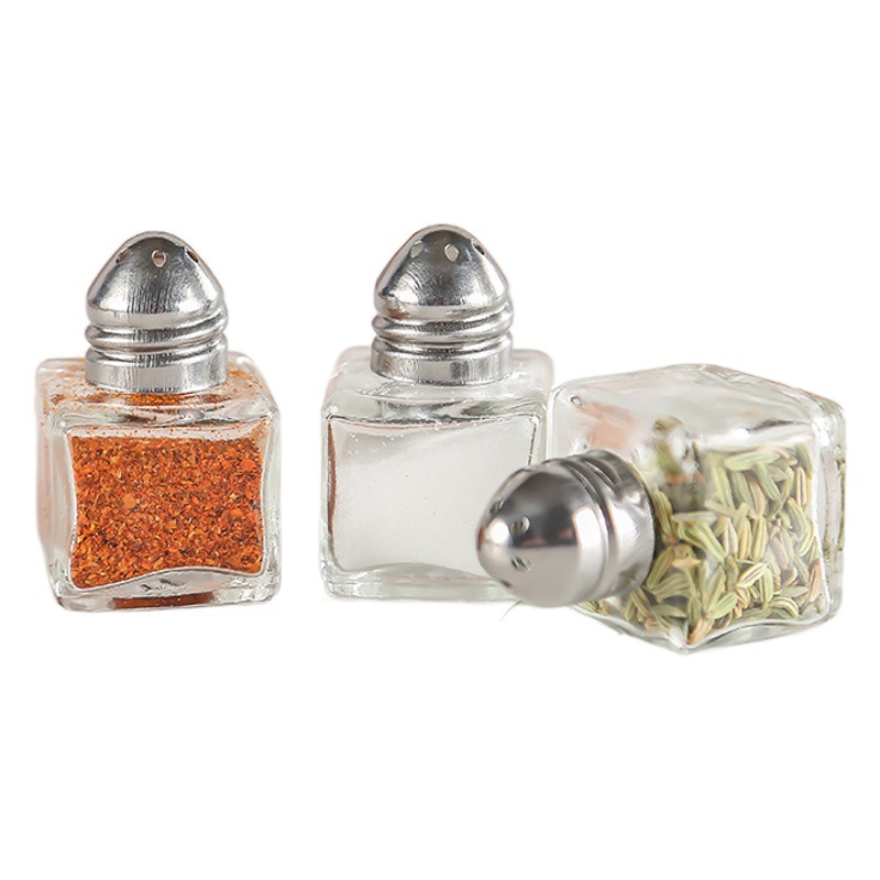 Agujero condimento botella de vidrio portátil al aire libre barbacoa condimento sub-botella hogar condimento botella pequeño tamaño cuadrado condimento tarro