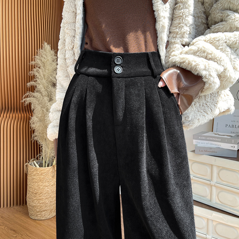 Traje de terciopelo negro pantalones de piernas anchas de mujeres otoño y invierno nuevos pantalones casuales de cintura alta image 1