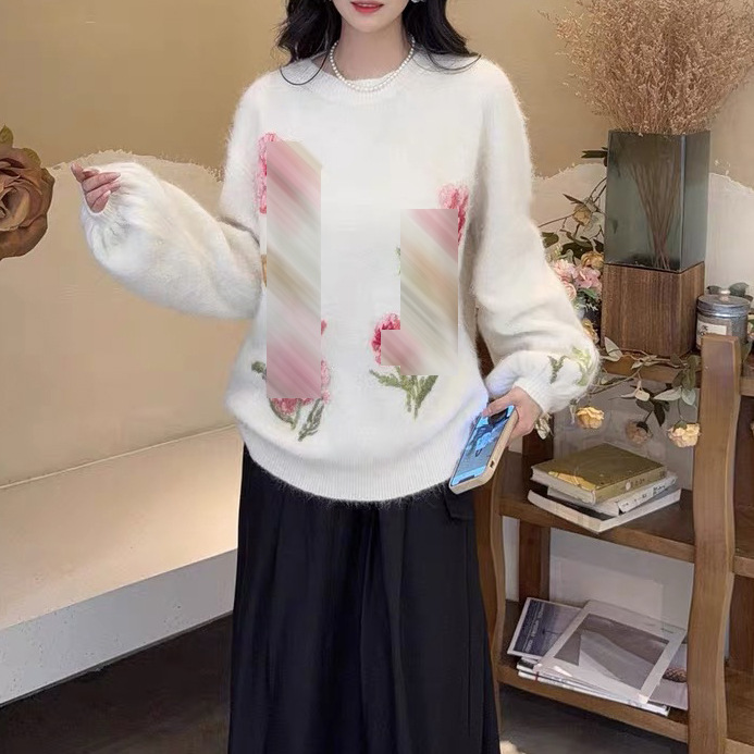现货 提花小众独特针织衫时尚洋气百搭温柔风套头毛衣女春秋F1542|undefined