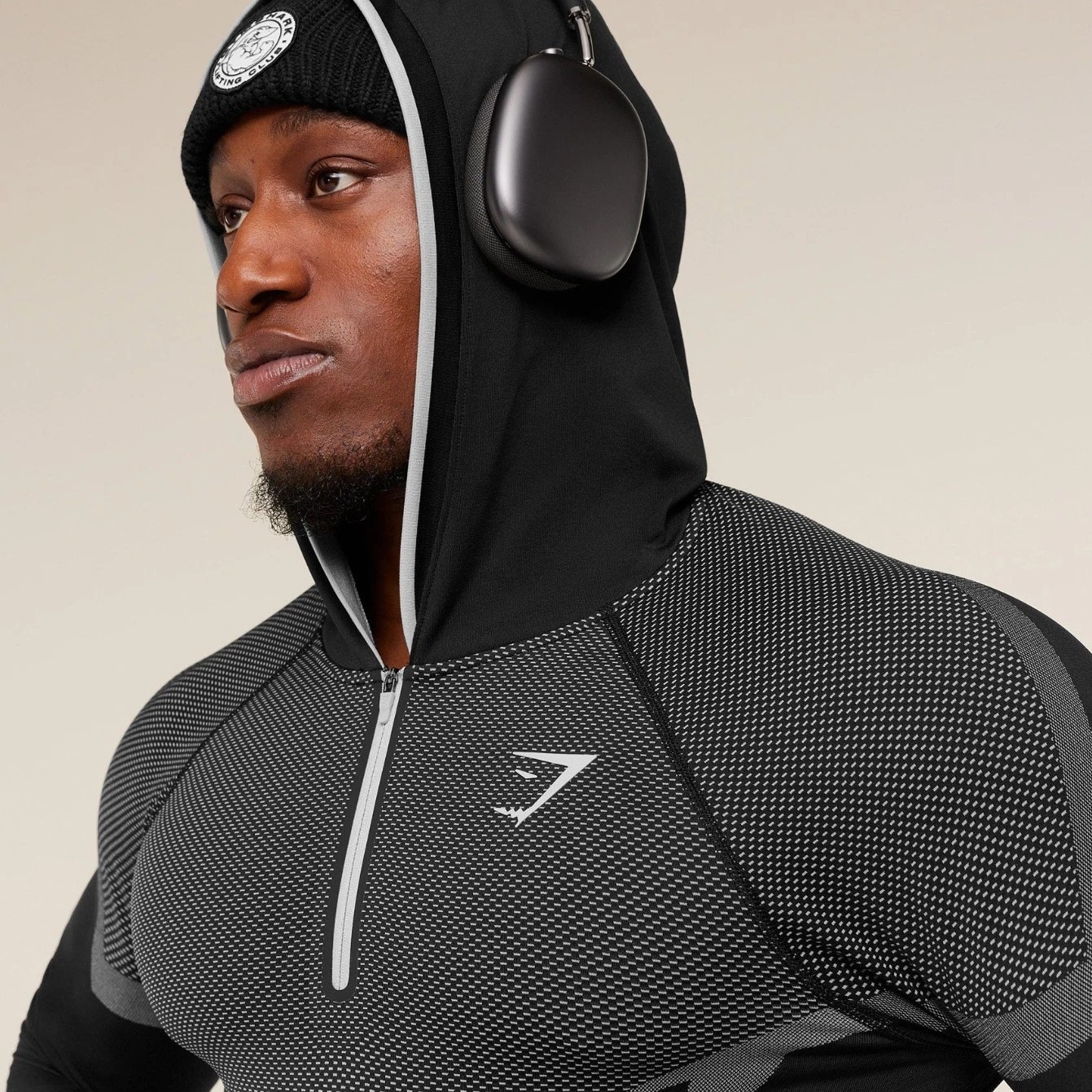 American Slim Fit Shark Long-Sleeved Men's Running Training Fitness Cycling Half-Zip Hooded Quick-Drying Shirt